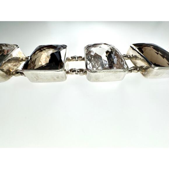 Smokey Quartz Clear Quartz Crystal Bracelet Chunky Handmade 925 Sterling Silver - Picture 7 of 8